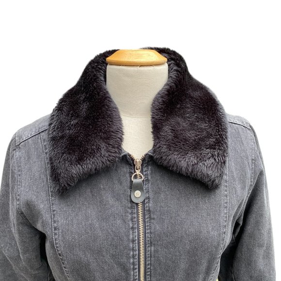 Vintage Guess Aviator Jean Jacket Black Y2K 90s Faux Fur Moto Grunge Mobwife-M - Picture 3 of 16